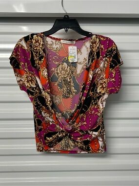 a'gaci Women's Purple Baroque Print Twist-Front Top